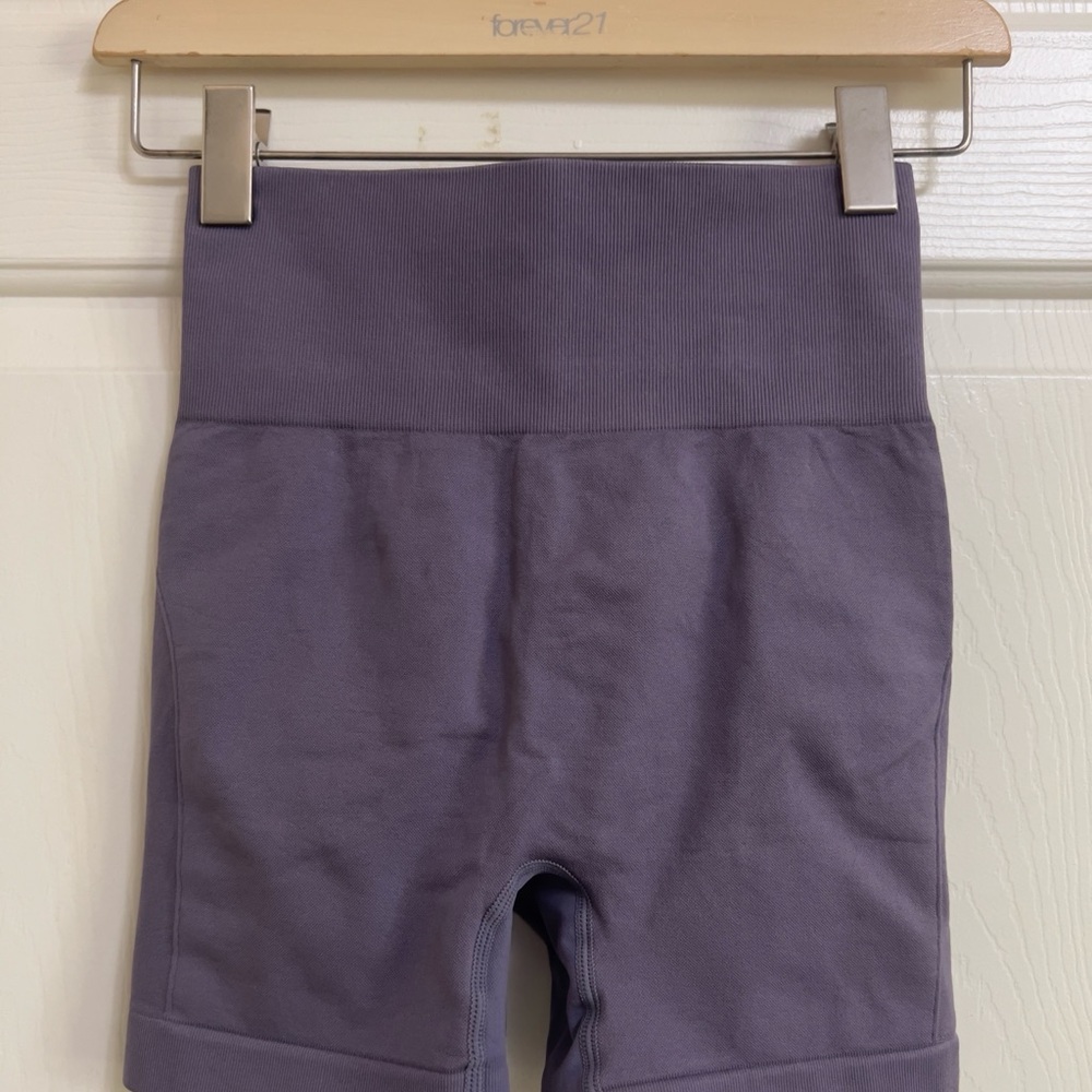 Purple high waisted booty enhancing biker shorts